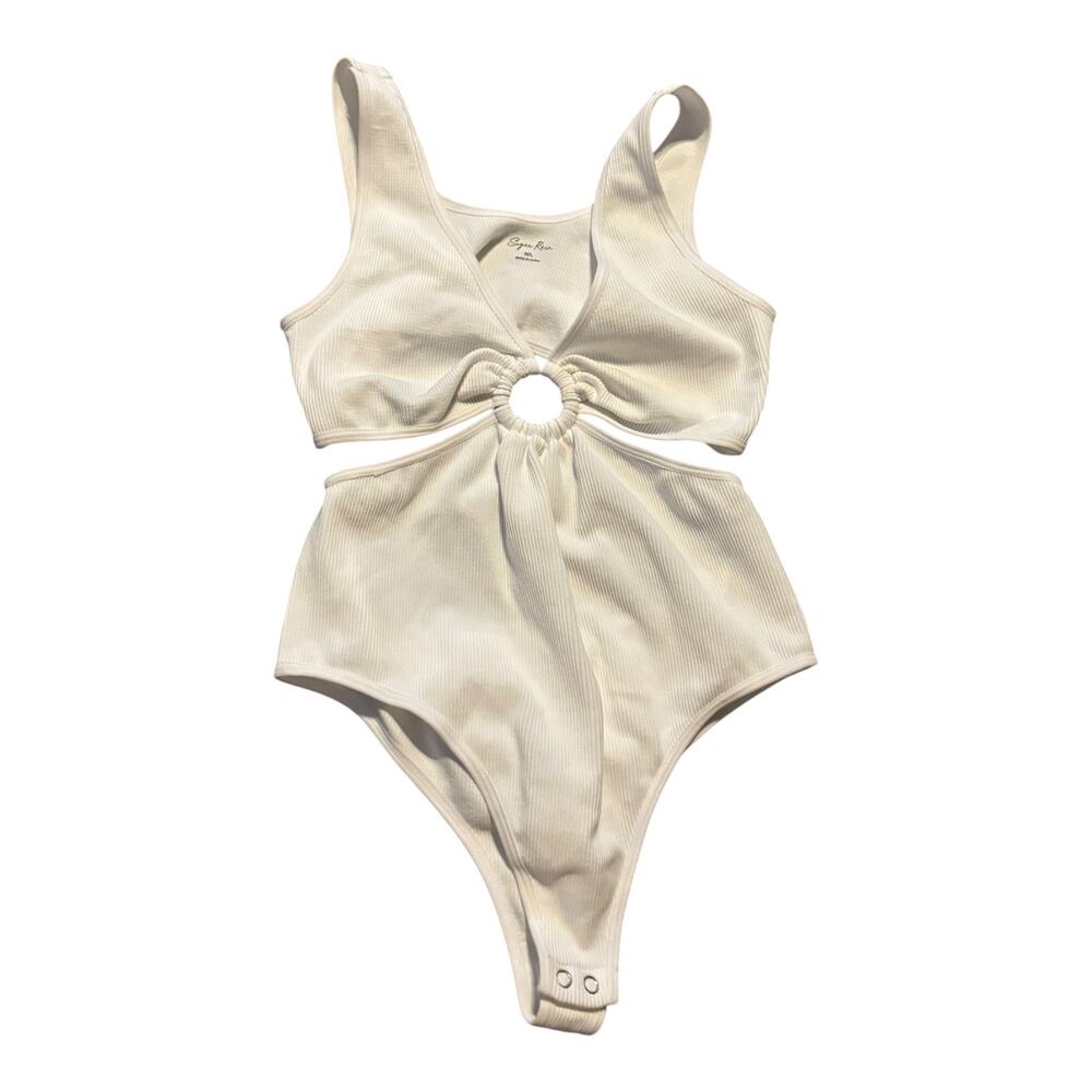 Sugar Rain White Ribbed Bodysuit NWOT Size M/L